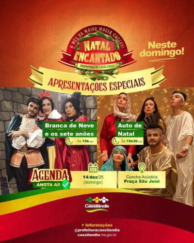 Imagem da notícia Natal Encantado segue com atrações especiais neste domingo (14), em Cassilândia